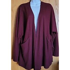 Maurices Burgundy 14W Open Front Knit Stretch 3/4 Sleeve Cardigan 0X Pockets